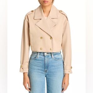 New L’Agence Kento Crop Trench Jacket Khaki Double Breasted Sz XS Tall